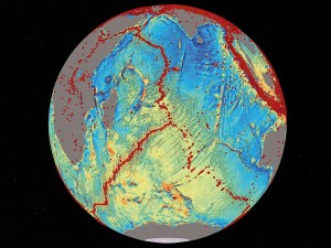 L’exploitation des données Cryosat 2 et Jason 1 ont montré de nombreuses montagnes sous-marines de 1000 à 2000 mètres d’altitude (© David Sandwell, Institut d’océanographie Scripps)