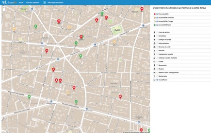 SharePA présente l’accessibilité des lieux publics, équipements ainsi que de certains commerces dans Paris. L’application de navigation exploite plusieurs jeux de données ouverts, mais permet aussi aux utilisateurs d’ajouter leurs propres observations.