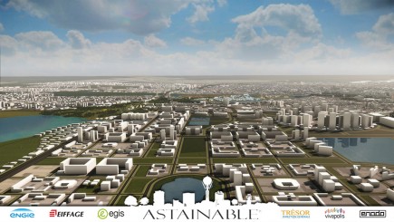 Pour promouvoir la ville durable à la française et ses entreprises, Vivapolis s’appuie sur deux démonstrateurs 3D (Santiago Des3aDo et Astainable) qui laissent une large part à l’information géographique. Ici, un extrait du démonstrateur réalisé par Enodo et ses partenaires sur Astana.