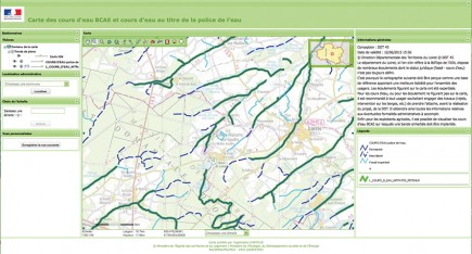Le Loiret est un des départements les plus avancés dans la cartographie de ses cours d’eau. En vert, ceux qui relèvent des BCAE, en bleu, ceux qui relèvent de la police de l’eau (capture d’écran Cartélie)