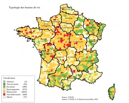 Typologie des bassins de vie en matière de démographie médicale.