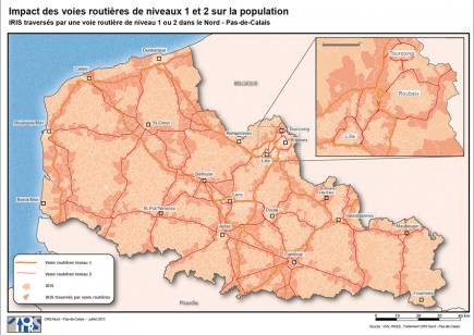 Désormais, l’environnement est devenu une composante des études de santé. À l’ORS Nord – Pas-de-Calais, le SIG a été mobilisé pour identifier les Iris proches des routes à fort trafic. Une donnée nécessaire (mais sûrement pas suffisante) pour mesurer les impacts du bruit et de la pollution.