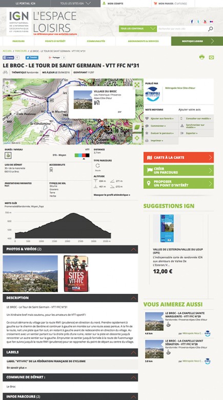 Développé par un sous-traitant à Toulouse, l’espace loisir de l’IGN occupe aujourd’hui quatre personnes à temps plein. Ici, une vue partielle d’une randonnée en VTT publiée par la métropole Nice Côte d’Azur. 