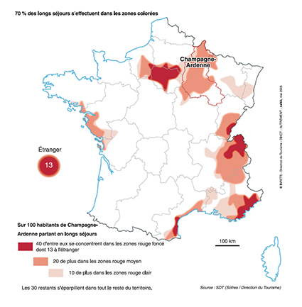 C’est en exploitant principalement les données du SDT que Françoise Pottier et Christophe Terrier ont publié leur Atlas des mobilités touristiques en France métropolitaine (éditions Autrement). Les cartes, réalisées par Pascale Zegel et Marguerite Sylvander (reprises pour la publication par AEBK) montrent l’origine et la destination des déplacements par région. Édité en 2005, l’ouvrage est épuisé mais accessible en ligne sur le site de Christophe Terrier.