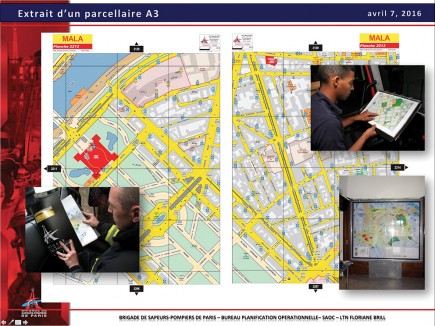 Les cartes sous forme d’atlas ou d’affiche restent les outils quotidiens des sapeurs-pompiers.