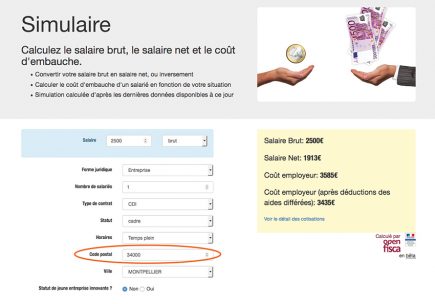 Avec Simulaire, chacun peut calculer rapidement le coût d’une embauche. Plutôt que d’entrer le code INSEE de la commune, GéoAPI permet de saisir uniquement le code postal puis de choisir la commune correspondante en cas de besoin.