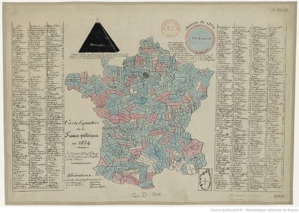Carte figurative de la France politique de 1834, l’une des premières cartes électorales trouvées par Alain Garrigou. (Document BnF, en ligne sur galica.bnf.fr)