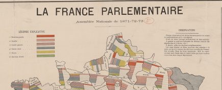 Un extrait de La France parlementaire de 1871-1872-1873 de Sirven-Hachette. L’auteur établit sa propre nomenclature politique en six postes. Il laisse également des cases en blanc pour les futures élections. (Document BnF, en ligne sur galica.bnf.fr)