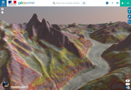 La Mer de Glace, Alpes / Carte des Pentes 3D © IGN