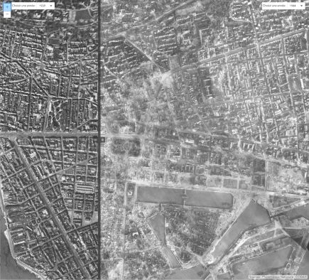 Le Havre avant et juste après les bombardements de 1944.