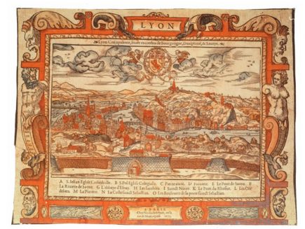 « Lyon, cité opulente » publiée par Nicolas Lefebvre en 1555… l’une des nombreuses cartes décrites par « The History of Cartography » (disponible à la BNF)