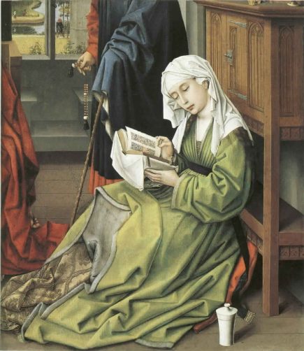 Parmi les moments clés pour la vie privée, le début de la lecture silencieuse, lié à la confession. (« Marie Madeleine lisant » de Rogier van der Weyden vers 1438)
