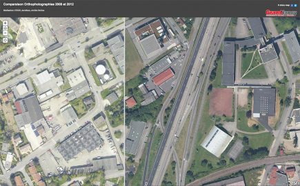 Une application (story map) permet de comparer deux orthophotographies sur le site open data.