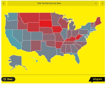 Cartographie des Etats où les vidéos de musique country sont les plus demandées sur Toutube (@carsontaylor)