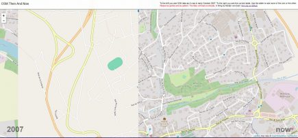 OSM : Un simple slider permet de comparer l’état de la base OpenStreetMap entre octobre 2007 et 2019. Ici, un exemple sur Lannion, où la municipalité mise sur OSM depuis 2014.