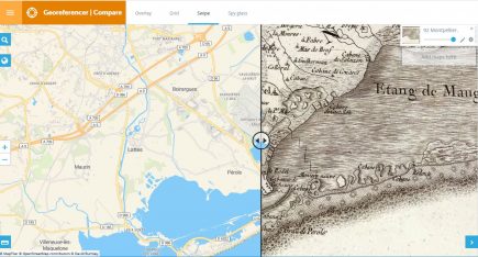 Georeferencer : un outil en ligne pour géoréférencer des documents cartographiques par repérage de points d’appuis similaires, puis de navigation et de découverte.