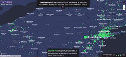 People Map cartographie les pages Wikipedia de personnalités locales les plus consultées (The Pudding)