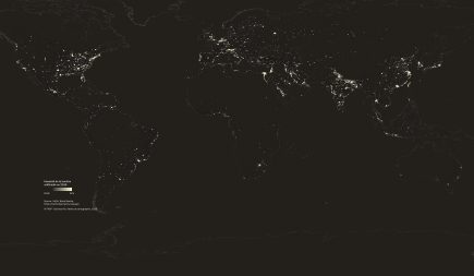 La pollution lumineuse dans le monde (pages 94-95) : une image simple, une simple carte qui se suffit à elle-même.